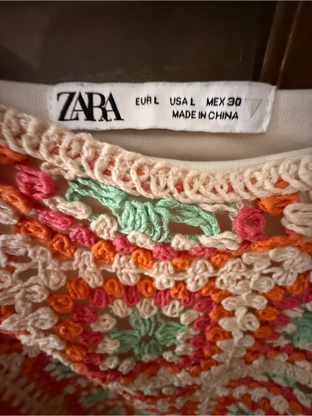 Zara Crochet Mini Dress in Coral, Mint & White - Picture 4 of 5